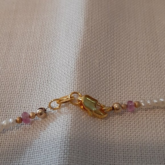 Natural Pearl and Pink Sapphire Necklace - Picture 3 of 3